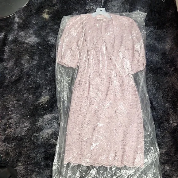 Oleg Cassini Dresses Glitter Lace Short Vneck Sheath Dress And